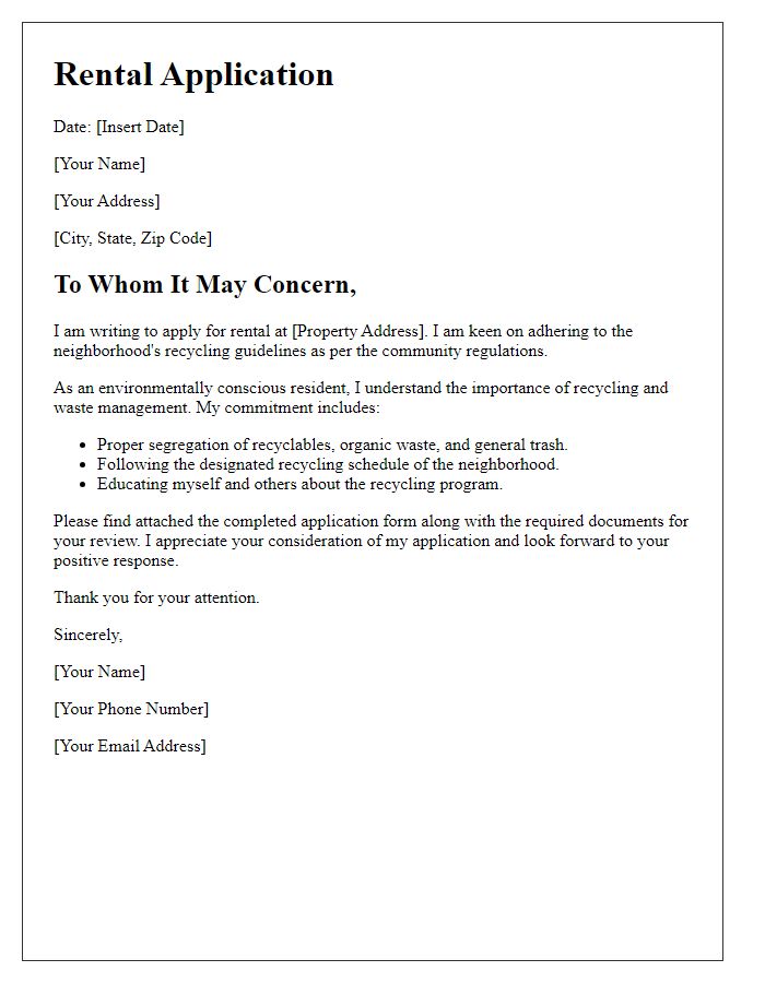 Letter template of rental application for neighborhood recycling guidelines