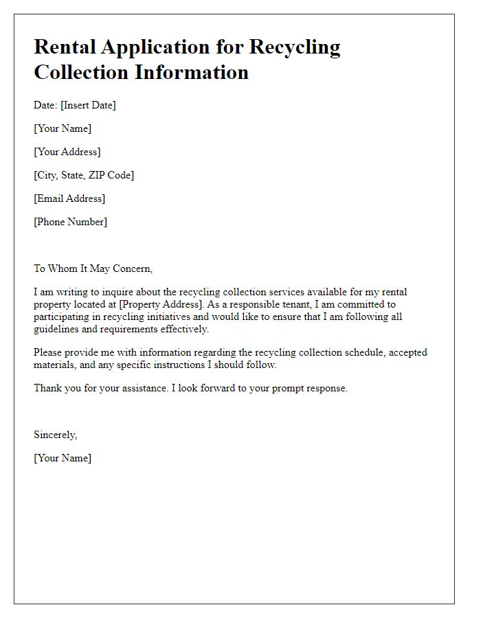 Letter template of rental application for recycling collection information