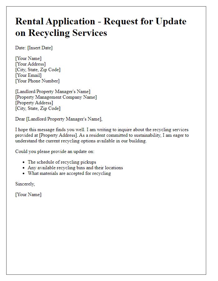 Letter template of rental application requesting updates on recycling services