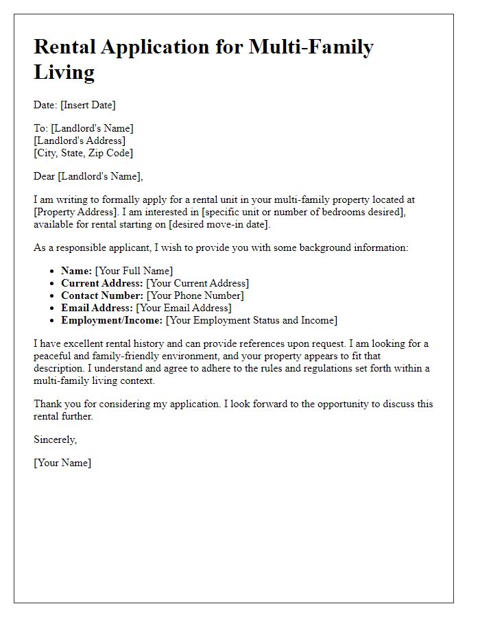 Letter template of rental application for multi-family living consent