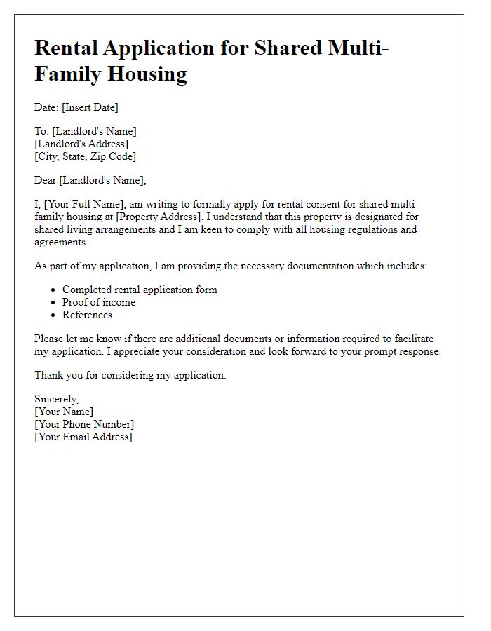 Letter template of rental application for shared multi-family housing consent