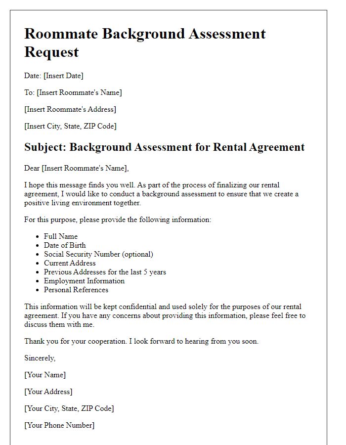 Letter template of rental agreement roommate background assessment