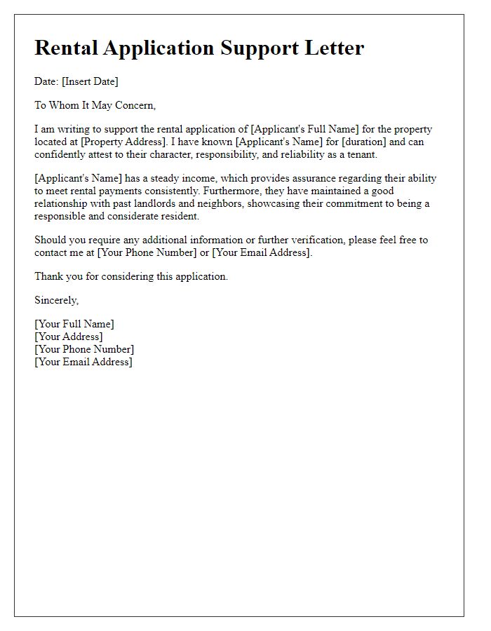 Letter template of shared rental application supporting background check