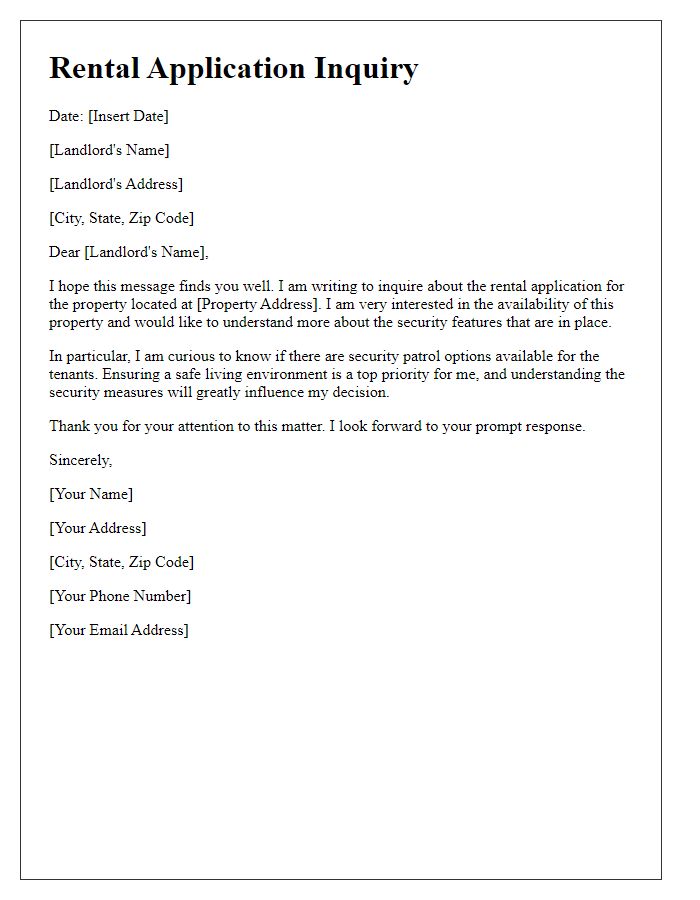 Letter template of rental application inquiring about security patrol options.