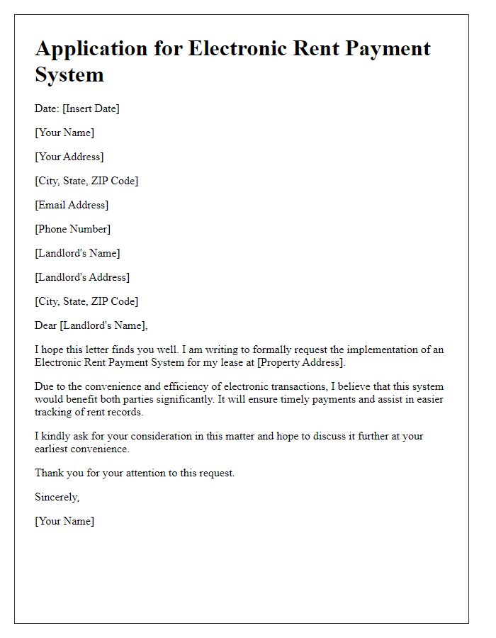 Letter template of Application for Electronic Rent Payment System