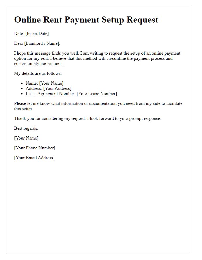 Letter template of Online Rent Payment Setup Request