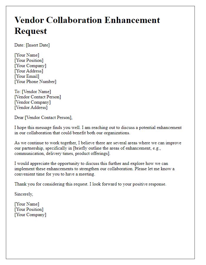 Letter template of vendor collaboration enhancement request