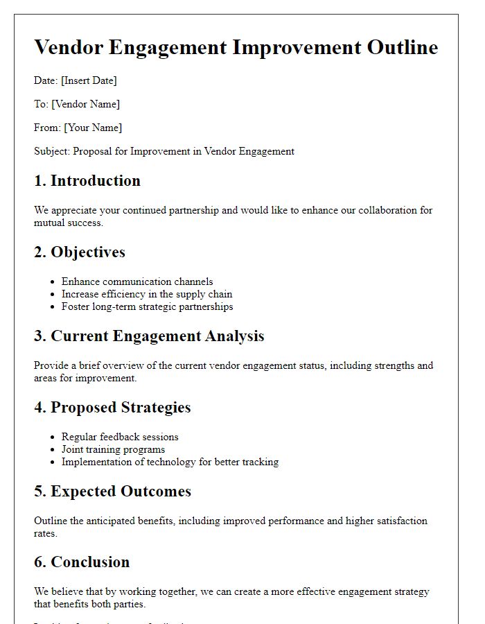 Letter template of vendor engagement improvement outline