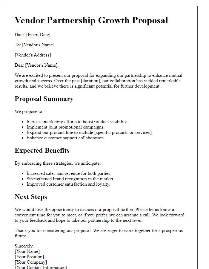 Letter template of vendor partnership growth proposal