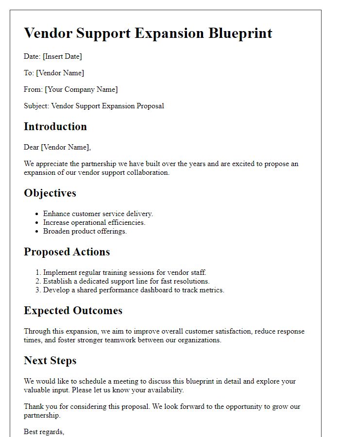 Letter template of vendor support expansion blueprint