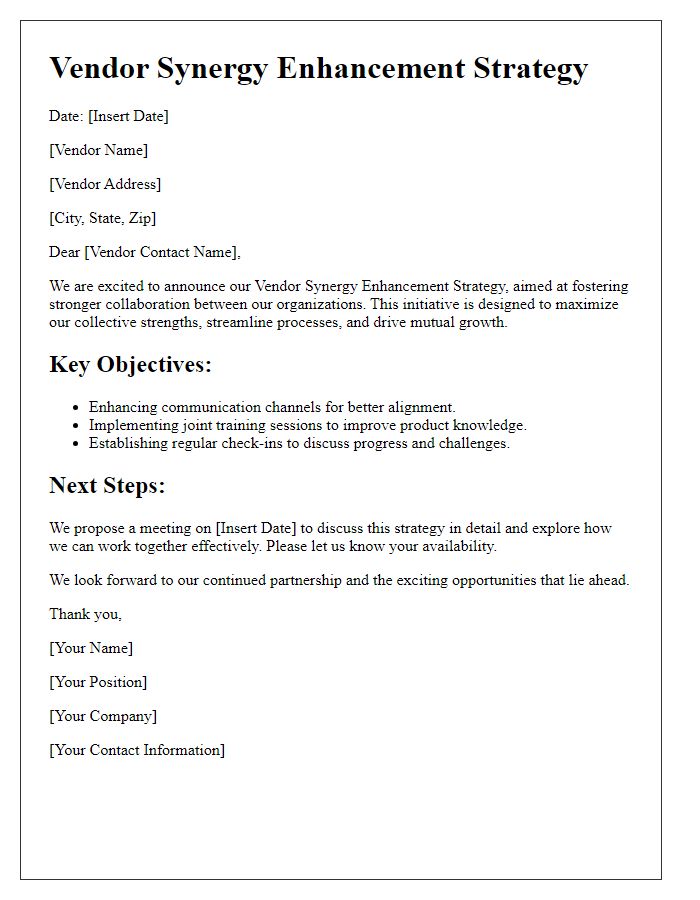 Letter template of vendor synergy enhancement strategy