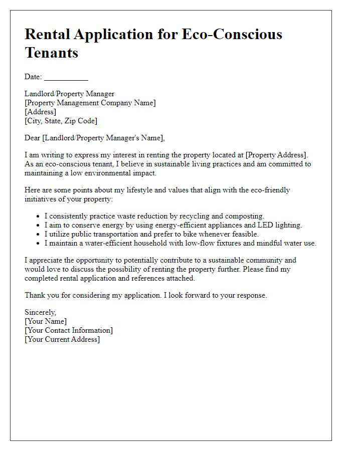 Letter template of rental application for eco-conscious tenants