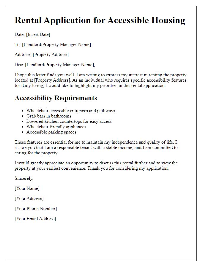 Letter template of rental application prioritizing accessibility features