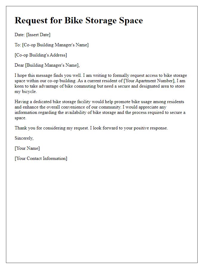 Letter template of bike storage request for co-op building