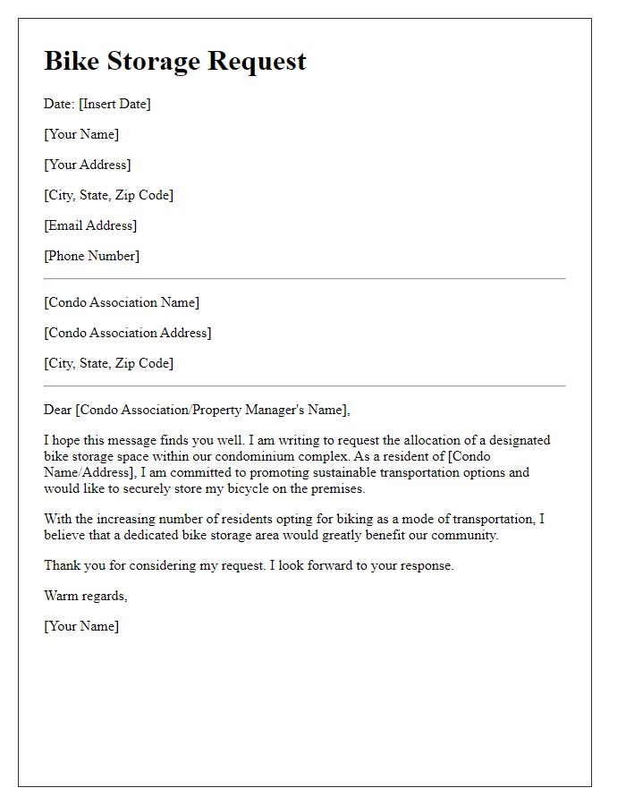 Letter template of bike storage request for condo owners