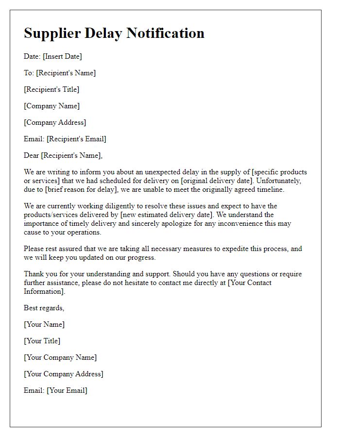 Letter template of supplier delay notification for service disruptions