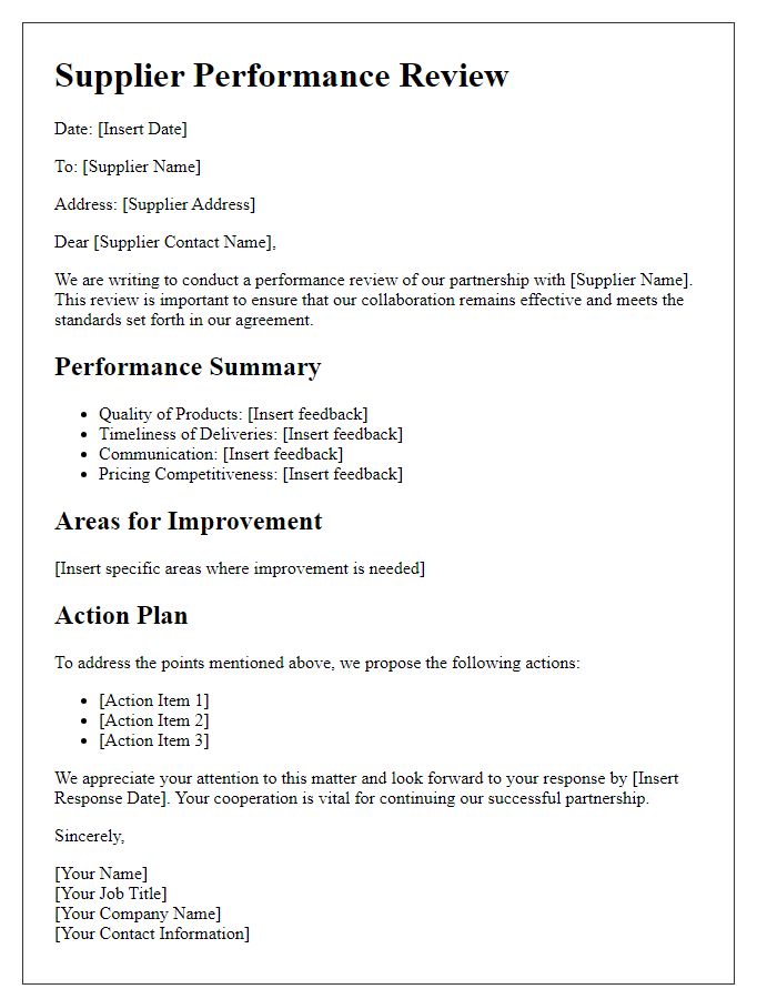 Letter template of supplier performance review