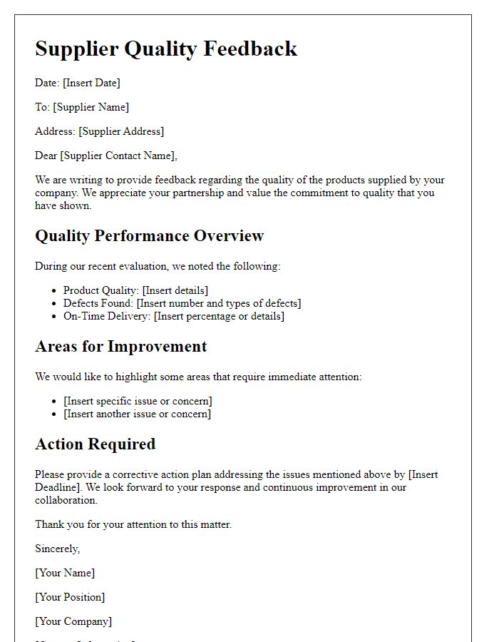 Letter template of supplier quality feedback