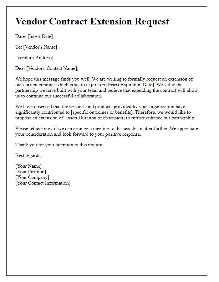 Letter template of vendor contract extension request.