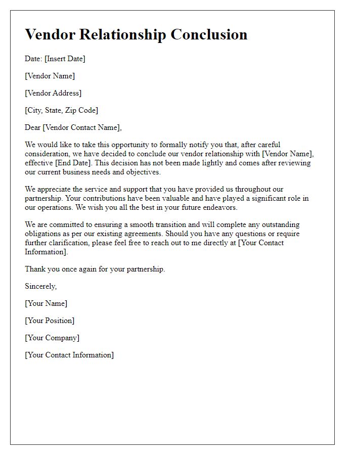 Letter template of vendor relationship conclusion