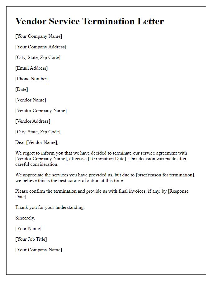 Letter template of vendor service termination