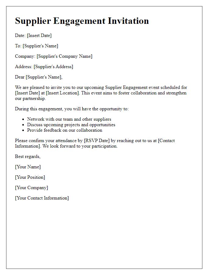 Letter template of Supplier Engagement Invitation