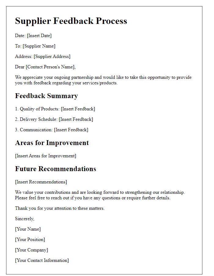 Letter template of Supplier Feedback Process