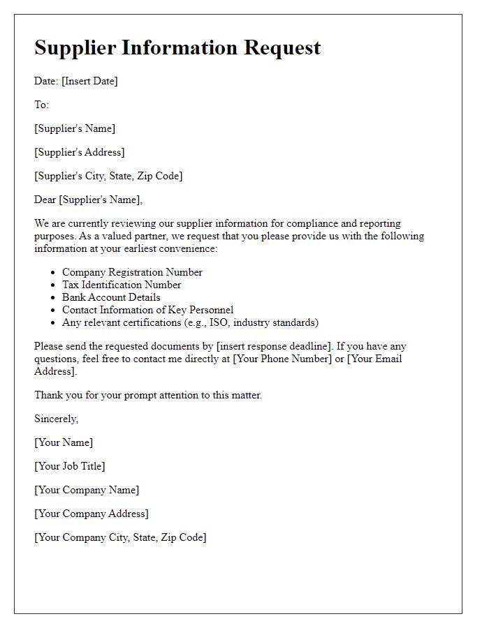 Letter template of Supplier Information Request