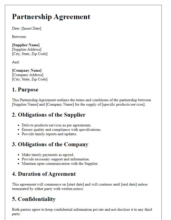 Letter template of Partnership Agreement for Suppliers