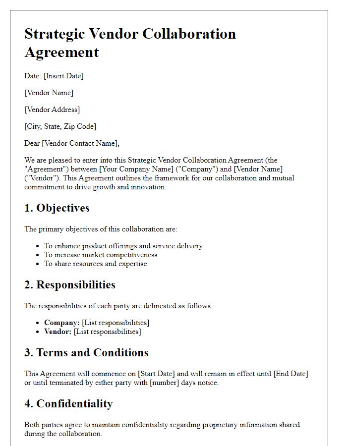 Letter template of Strategic Vendor Collaboration Agreement