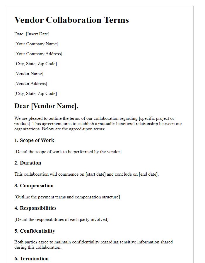 Letter template of Vendor Collaboration Terms