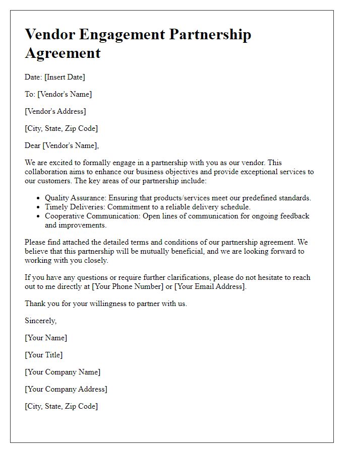 Letter template of Vendor Engagement Partnership