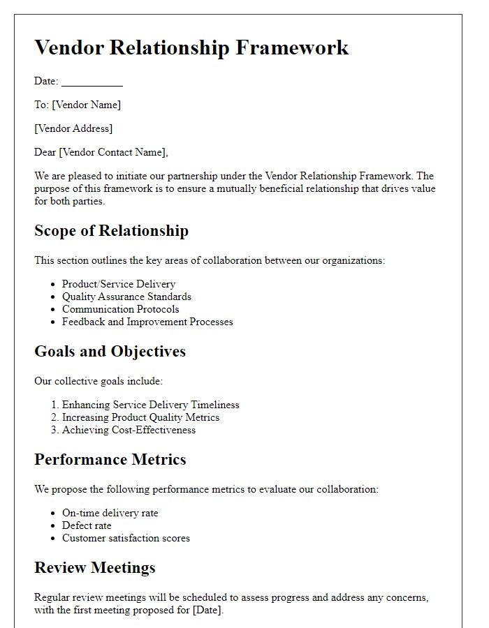 Letter template of Vendor Relationship Framework