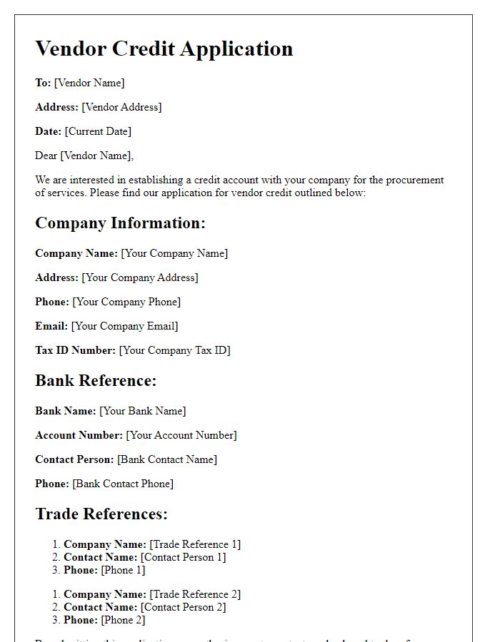 Letter template of vendor credit application for service providers