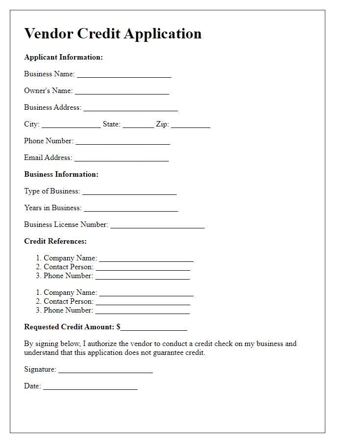 Letter template of vendor credit application for small businesses