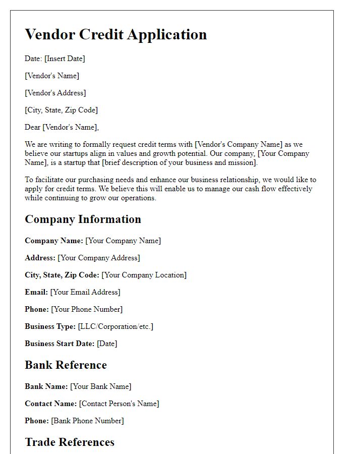 Letter template of vendor credit application for startups