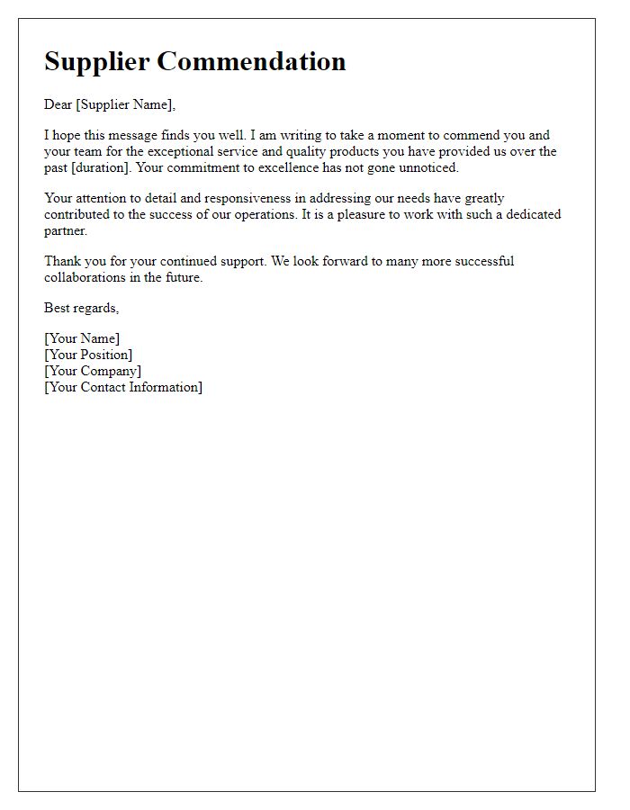 Letter template of supplier commendation email