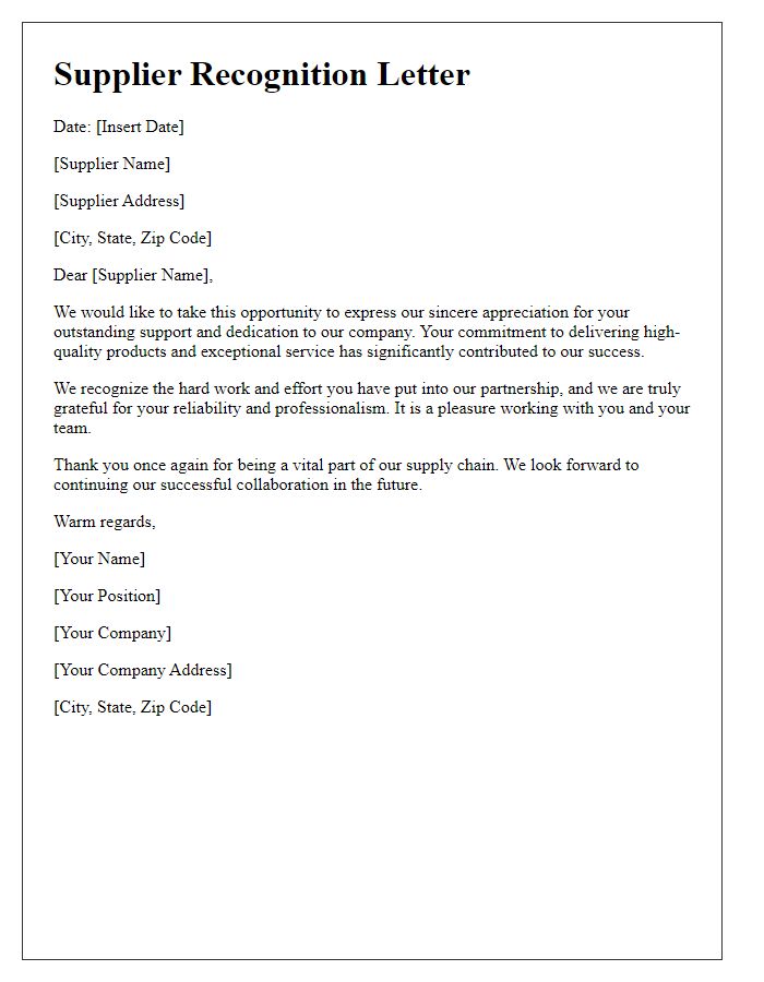 Letter template of supplier recognition letter