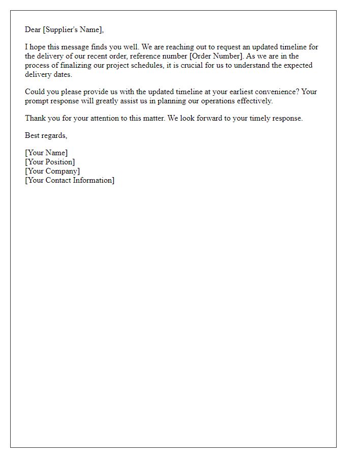 Letter template of request for updated supplier delivery timeline