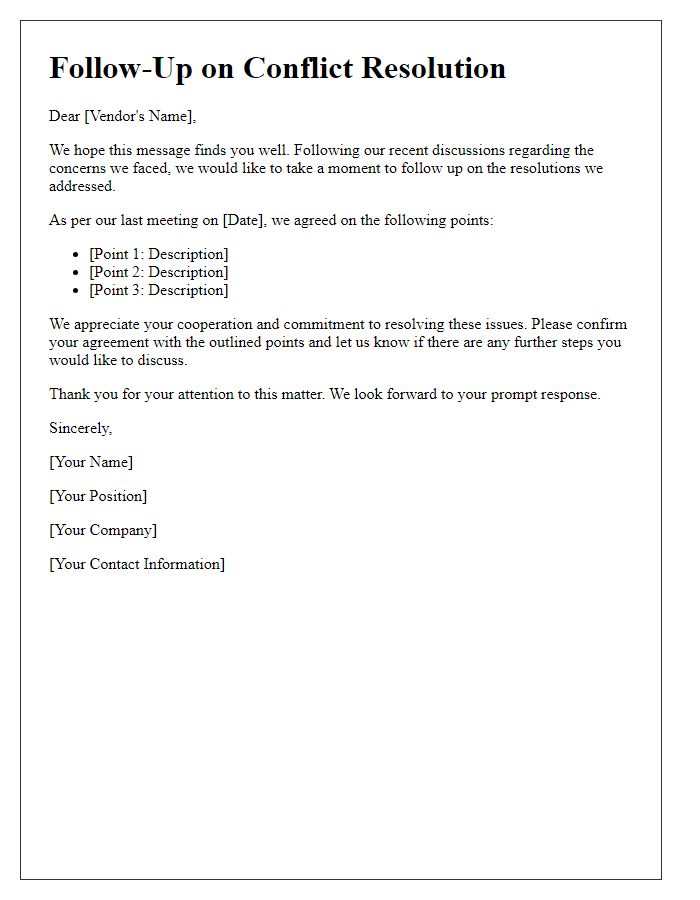 Letter template of vendor conflict resolution follow-up