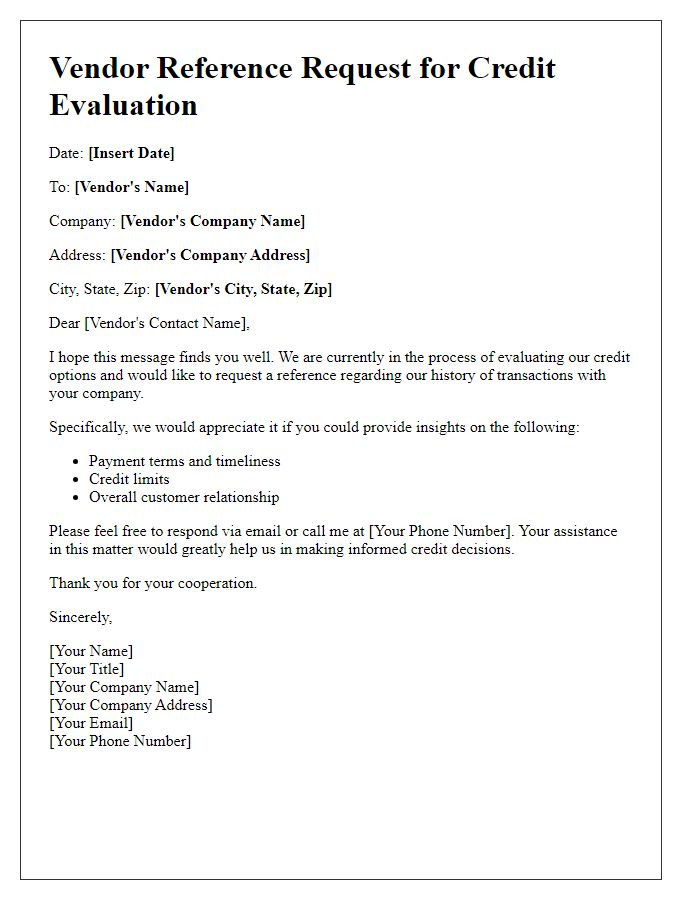 Letter template of Vendor Reference Request for Credit Evaluation