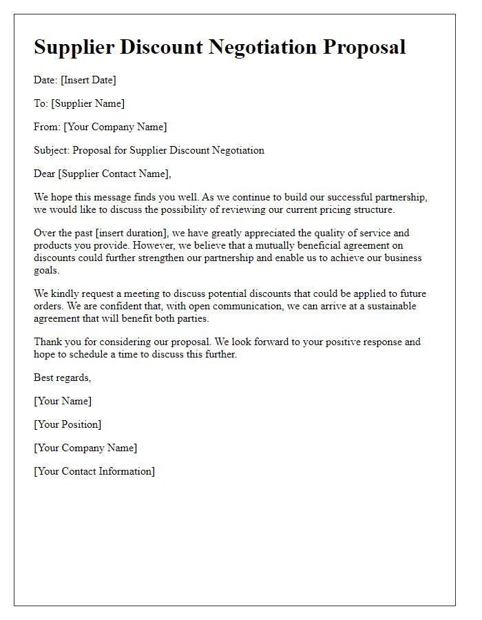 Letter template of supplier discount negotiation proposal