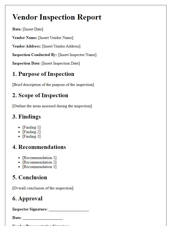 Letter template of vendor inspection report for audit purposes