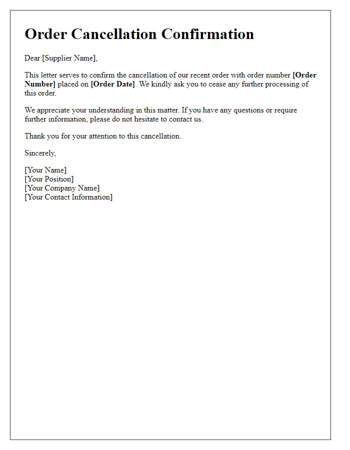 Letter template of supplier order cancellation confirmation