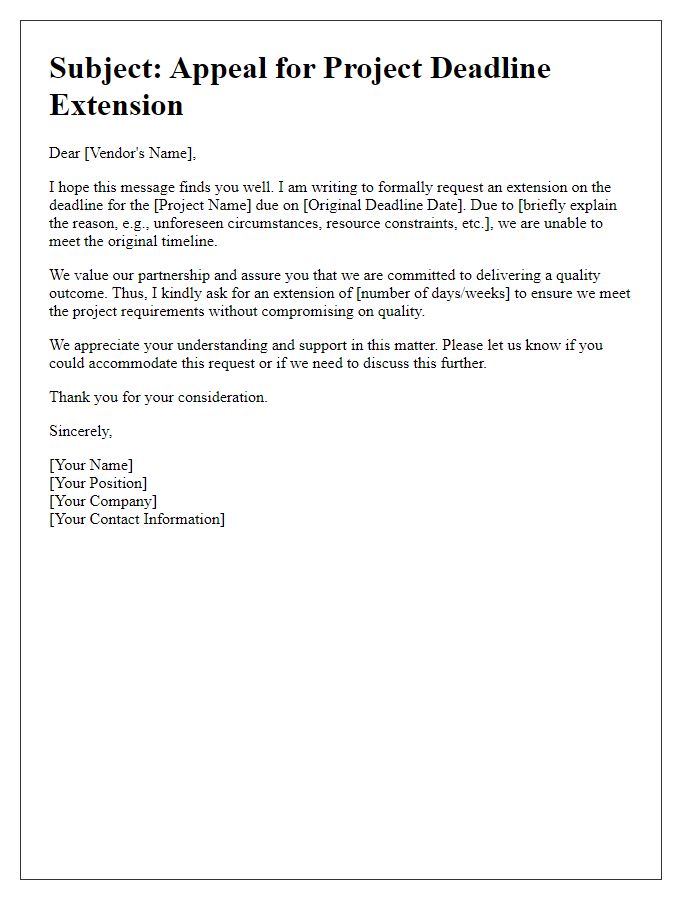 Letter template of appeal for vendor project deadline extension