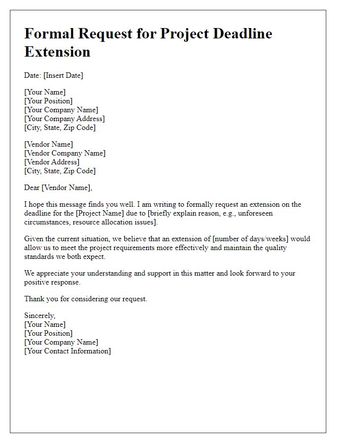Letter template of formal request for vendor project deadline extension