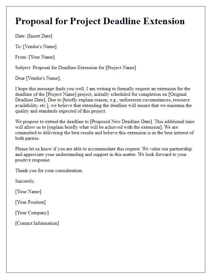 Letter template of proposal for vendor project deadline extension