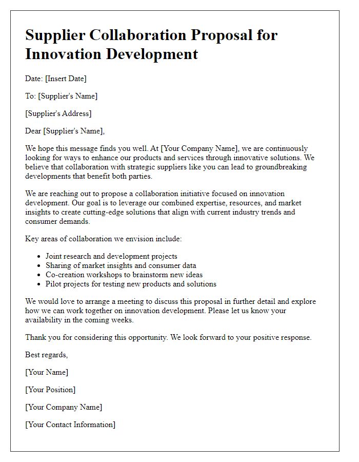 Letter template of supplier collaboration proposal for innovation development