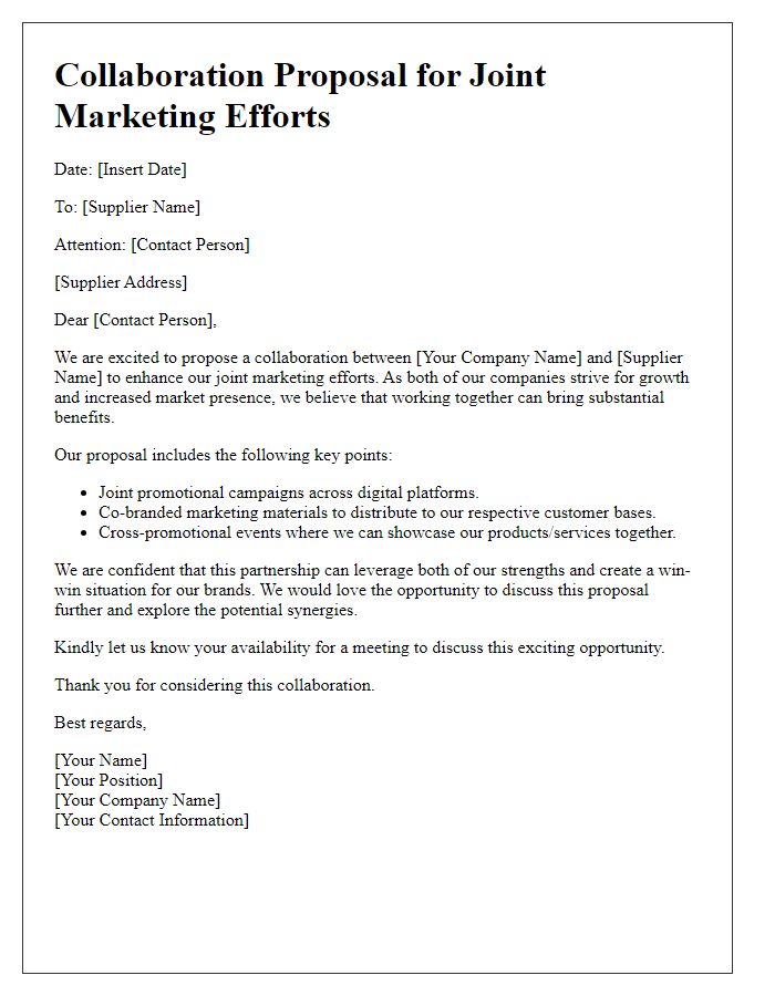 Letter template of supplier collaboration proposal for joint marketing efforts