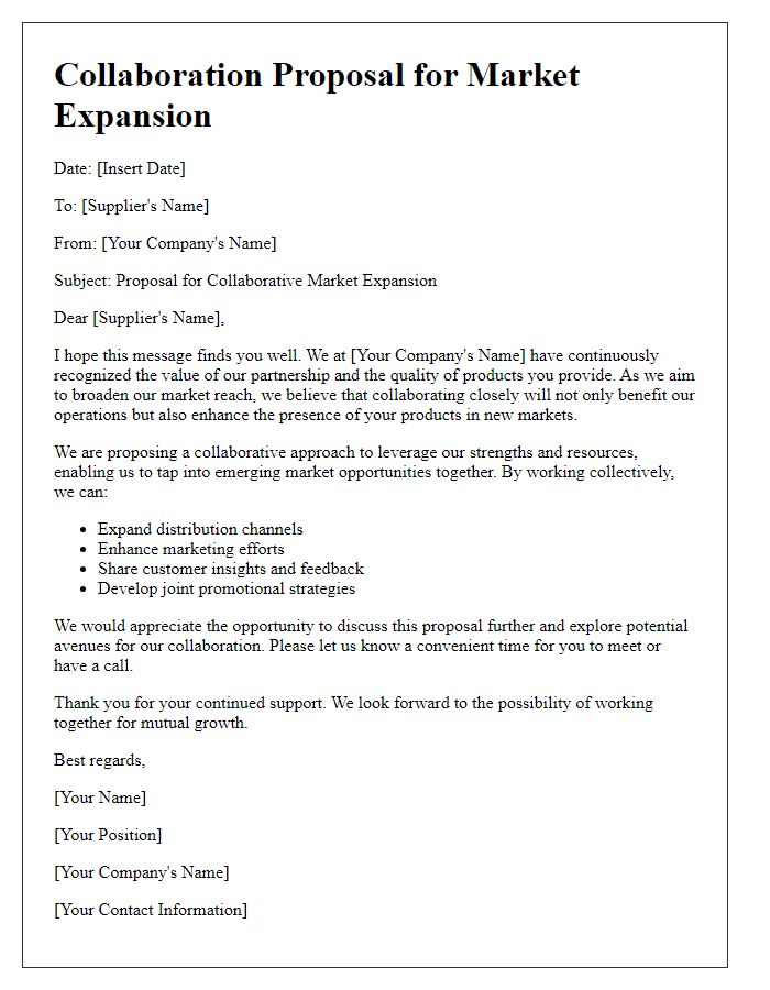 Letter template of supplier collaboration proposal for market expansion